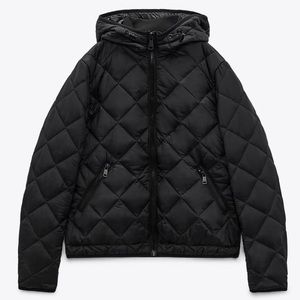 Zara Hooded Quilted Jacket Womens S Black